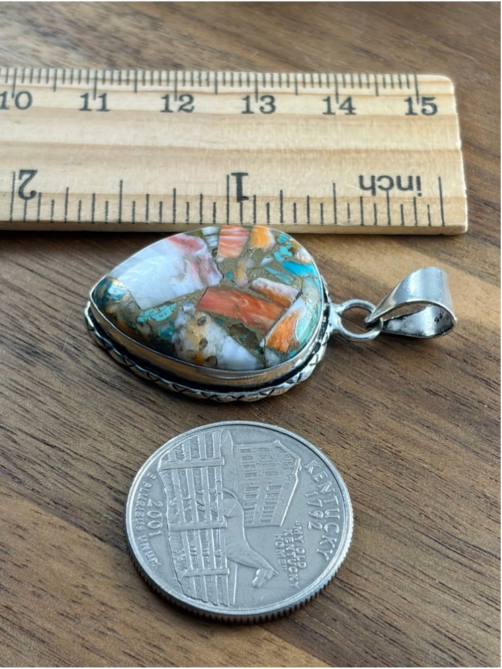 Southwest Oyster Turquoise Pendant Pear Sterling Silver 925 Overlay Handmade New - Picture 7 of 7